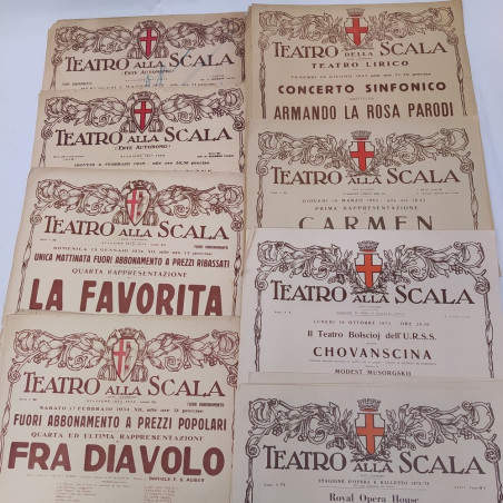 Lotto di 12 locandine originali Teatro alla Scala anni tra il 1928 e 1976
