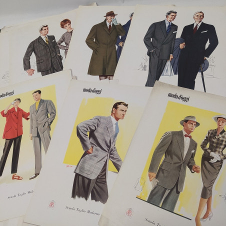 Lotto di 51 cartoncini pubblicitari promo abbigliamento anni 50/60