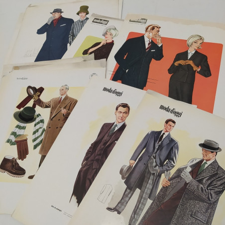 Lotto di 51 cartoncini pubblicitari promo abbigliamento anni 50/60