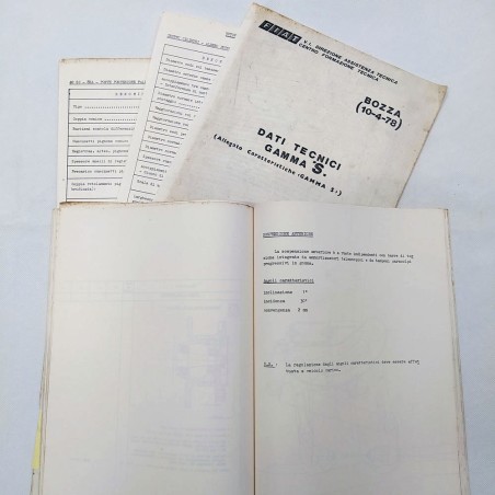 Cartellina e schede con dati tecnici e caratteristiche della Fiat gamma S, 1978