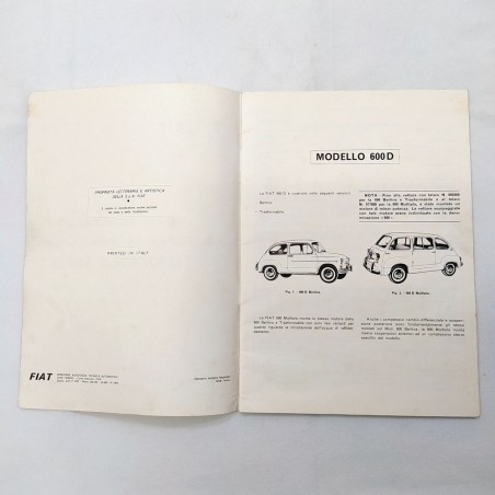 Dati per le riparazioni delle vetture Fiat 600D, fasciolo postale 1969. Macchie