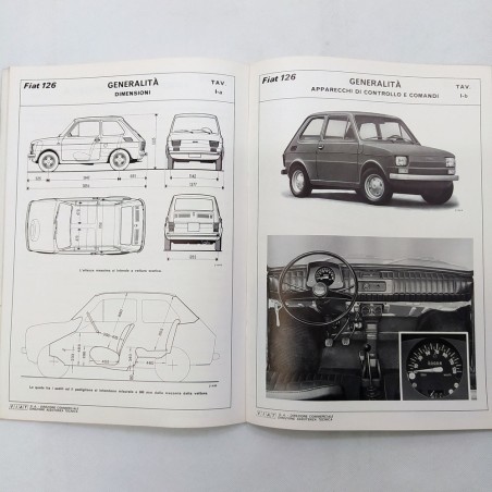 Fascicolo Fiat 126 Dati per le riparazioni delle auto, '72. Vistose macchie
