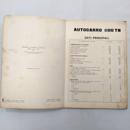 Caratteristiche e dati Norme per le revisioni autocarro Fiat 1100 TN tipo 217 N