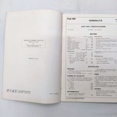 Fascicolo abbonamento Fiat 126 Dati per le riparazioni delle auto, '72. Macchie