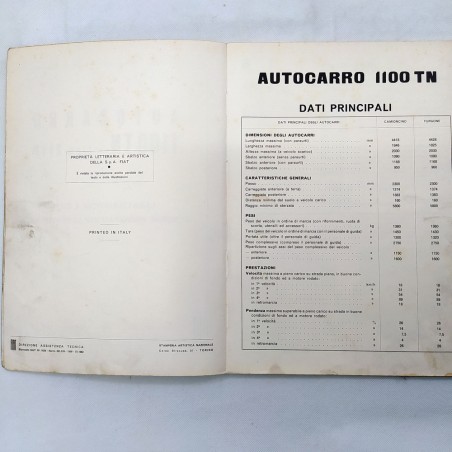 Autocarro Fiat 1100 TN tipo 217 N Caratteristiche e dati Norme per le revisioni