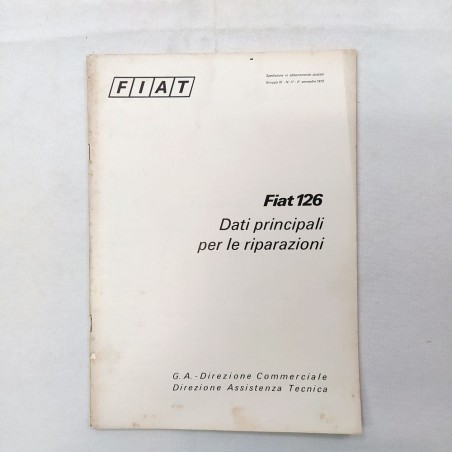 Fascicolo postale Fiat 126 Dati per le riparazioni delle auto, '72. Macchie
