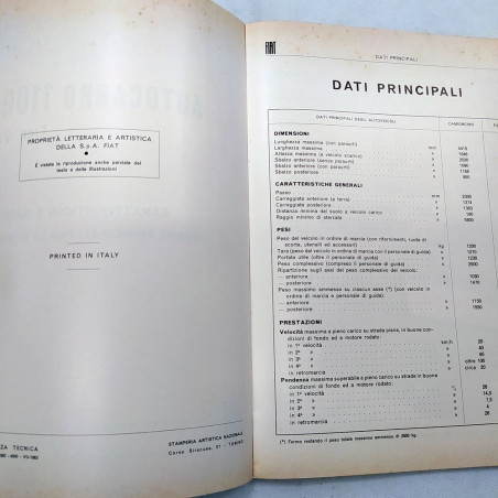 Caratteristiche e dati, norme per revisioni autocarro Fiat 1100T, 1963. Macchie
