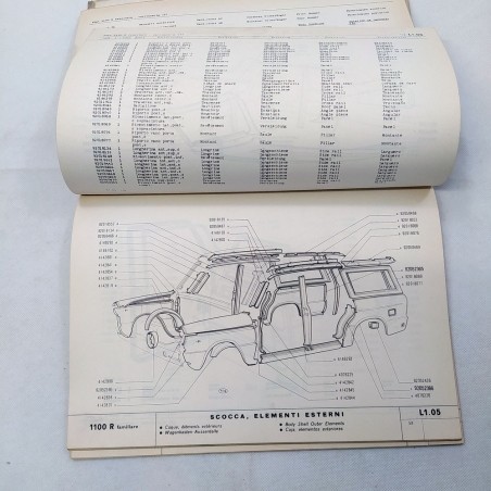 Fiat 1100R familiare - Catalogo parti di ricambio, 1968. Polvere e macchie