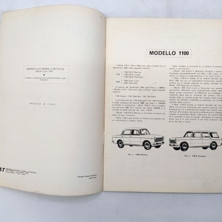 Dati per le riparazioni auto Fiat 1100 in fascicolo postale, '70. Macchie