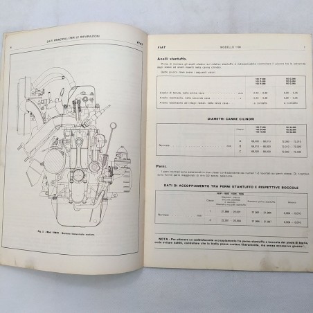 Dati per le riparazioni auto Fiat 1100 in fascicolo postale, '70. Macchie