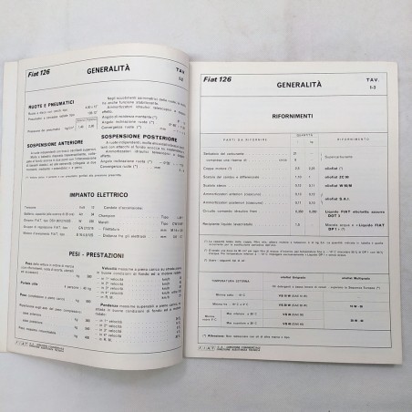 Auto Fiat 126 - Dati per le riparazioni in fascicolo postale, '72. Macchie