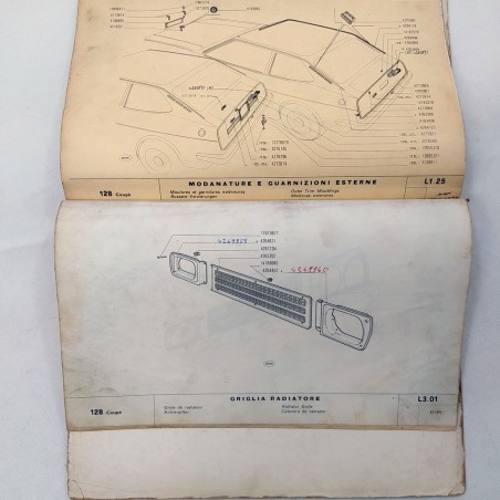 Catalogo parti di ricambio carrozzeria Cartellina Fiat 128 coupé, 1974. Strappi