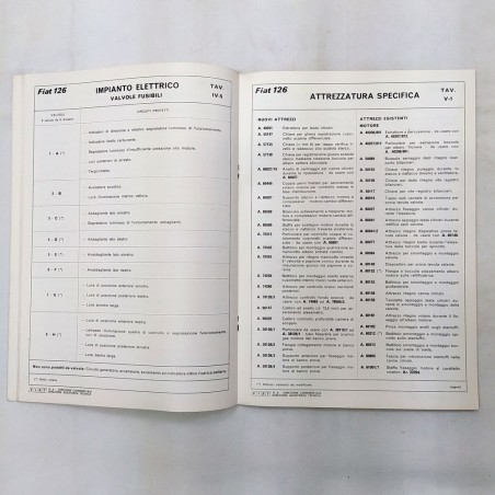 Fiat 126 - Dati per le riparazioni in fascicolo postale, '72. Ingiallimenti