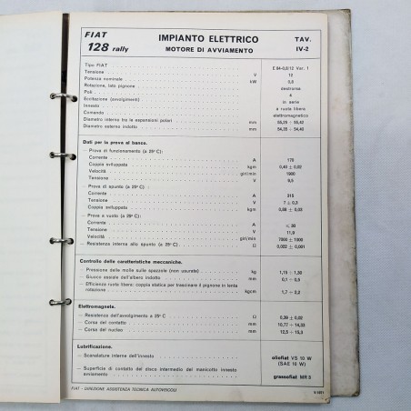 Fiat 128 rally Caratteristiche e dati - Cartellina con rilegatura metallica, '71