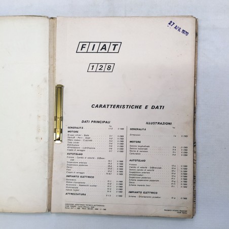 Cartellina a rilegatura metallica Fiat 128 Caratteristiche e dati, '69. Macchie