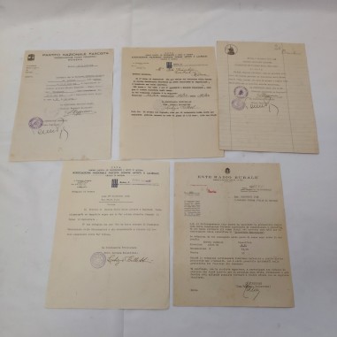 Cartellina con 5 documenti fascio Modena 1940 settore marconista