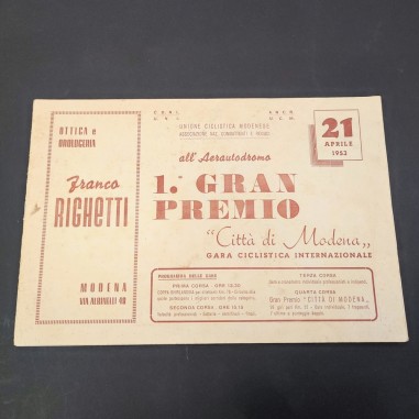 Programma 1° GP città di Modena Gara ciclistica internazionale 1953