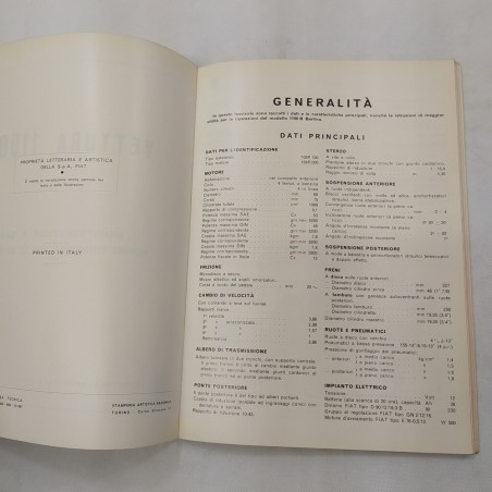 Vetture Fiat 1100R - Caratteristiche e dati, norme per revisioni, 1967. Polvere