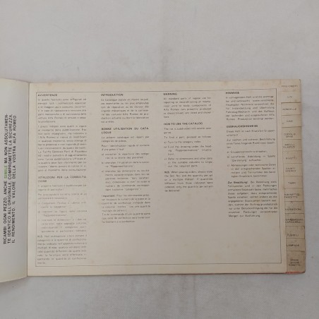Alfa Romeo Catalogo rapido ricambi originali 1972. Macchie e strappi