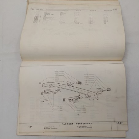 Fiat 124 Catalogo parti di ricambio carrozzeria, 1966. Polvere e sbucciature