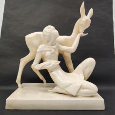 Ceramica giovinetta con daino Ugo Zaccagnini h. 30 cm 2