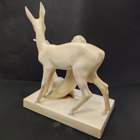 Ceramica giovinetta con daino Ugo Zaccagnini h. 30 cm