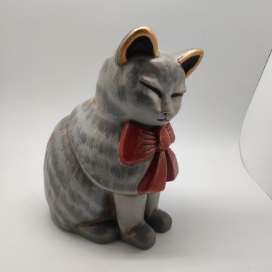 Thun gatto in ceramica grigio h. 28 cm integro