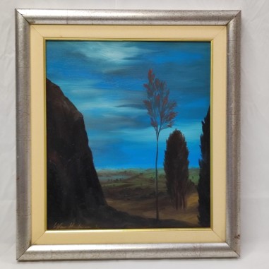 Quadro olio su tela Silvano d'Ambrosio paesaggio azzurro 35x40 cm