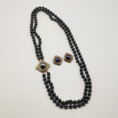 Collana a doppio filo in sfere di ematite bigiotteria con orecchini coordinati