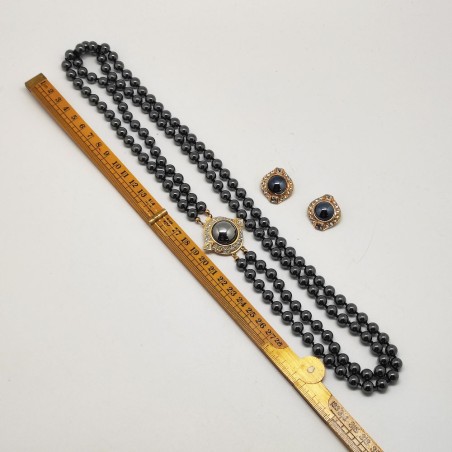 Collana a doppio filo in sfere di ematite bigiotteria con orecchini coordinati