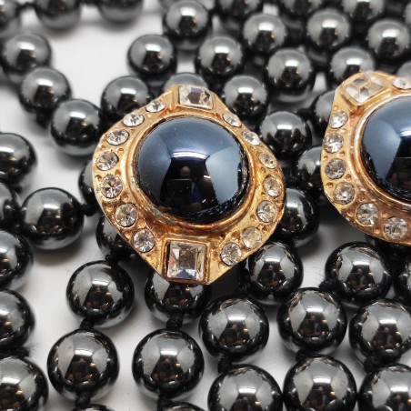 Collana a doppio filo in sfere di ematite bigiotteria con orecchini coordinati