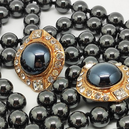 Collana a doppio filo in sfere di ematite bigiotteria con orecchini coordinati