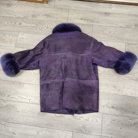 Giacca Hettabretz in pelle di serpente e collo di volpe tinta viola tg 48/50