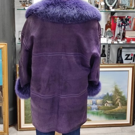 Giacca Hettabretz in pelle di serpente e collo di volpe tinta viola tg 48/50