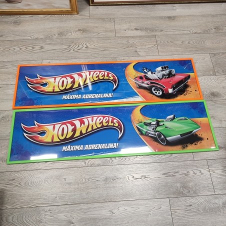 Coppia banner Hot Wheels stampati su plexiglass 122x33 cm