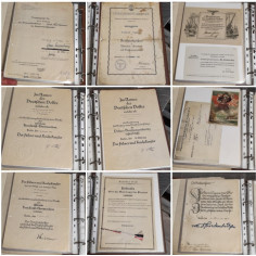 Cartellina con blocco 48 diplomi e conferimenti medaglie tedeschi nazisti WWII