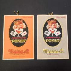 Coppia di cartelli pubblicitari da parete Aperitivo Poker anni 30 2
