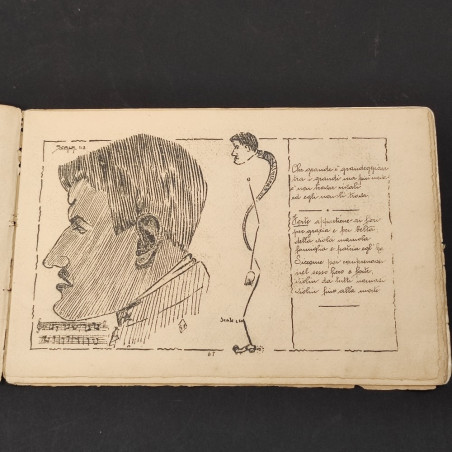 Parte di libretto satirico militare con disegni e poesia in rima perido anni 20