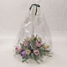 Coppia di centrotavola con fiori in cartapesta artigianali bianco-lilla 2