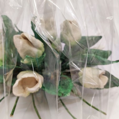 Coppia di centrotavola con fiori in cartapesta artigianali bianco-lilla