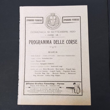 Opuscolo Programma delle corse dell'ippodromo parmense, 19 settembre 1920. Aloni