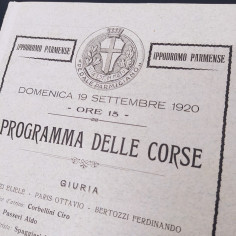 Opuscolo Programma delle corse dell'ippodromo parmense, 19 settembre 1920. Aloni 2
