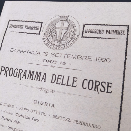 Opuscolo Programma delle corse dell'ippodromo parmense, 19 settembre 1920. Aloni