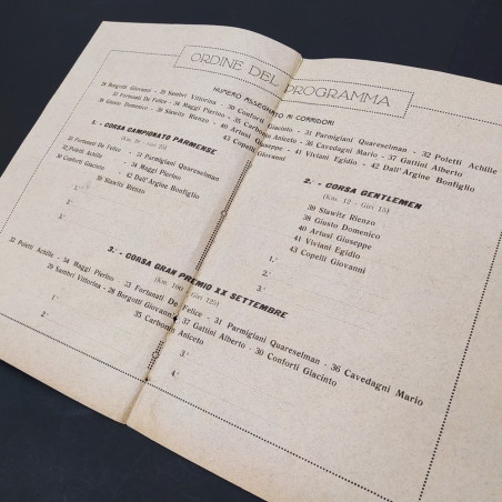 Opuscolo Programma delle corse dell'ippodromo parmense, 19 settembre 1920. Aloni