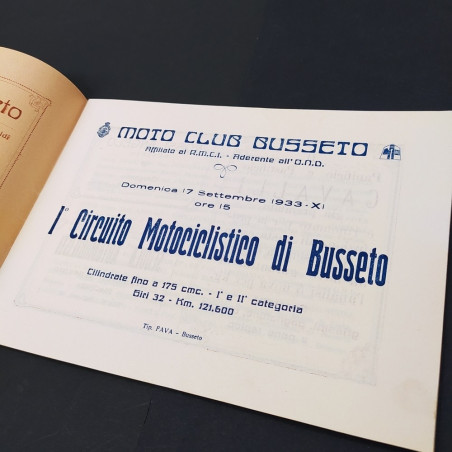 Opuscolo del 1° circuito motociclistico di Busseto, 1933. Buone condizioni