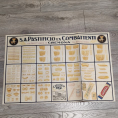 Poster con il catalogo del pastificio ex combattenti del 1931. Piccoli strappi 2