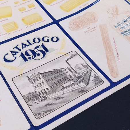 Poster con il catalogo del pastificio ex combattenti del 1931. Piccoli strappi