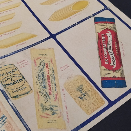 Poster con il catalogo del pastificio ex combattenti del 1931. Piccoli strappi