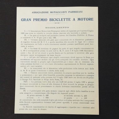 Cartolina Regolamento del Gran premio biciclette a motore, 1926. Buono