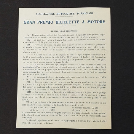 Cartolina Regolamento del Gran premio biciclette a motore, 1926. Buono